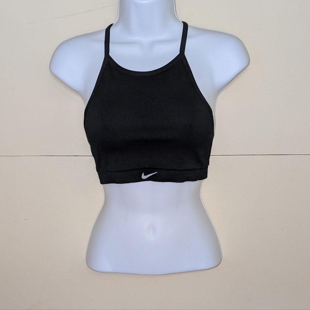 NWT Nike Black Sports Bra Ribbed Material Cross Back